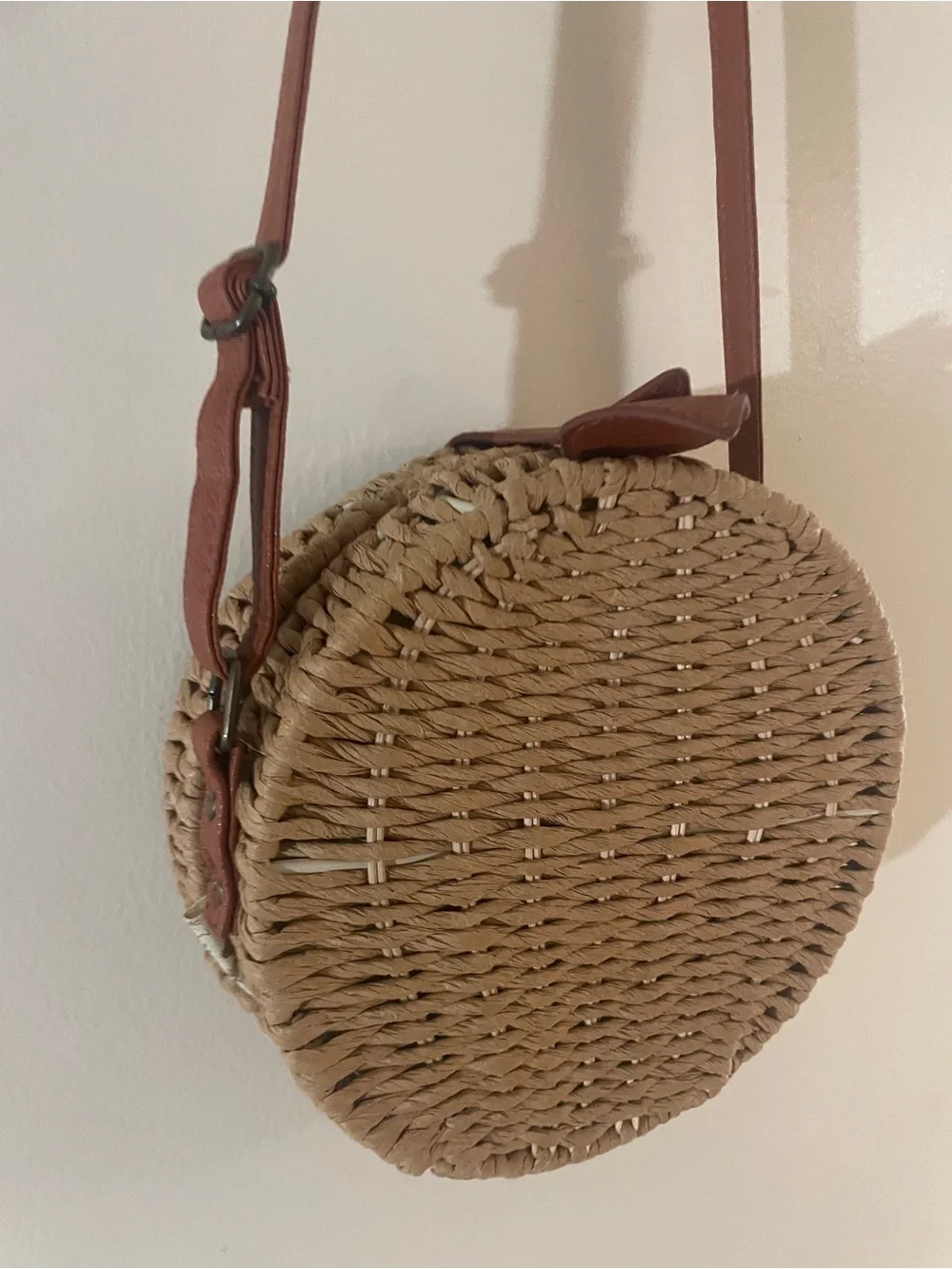 Round Woven Straw Crossbody Bag | Boho Summer Rattan Purse + Ice Cream Charm